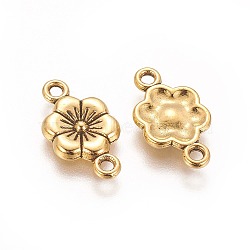 Tibetan Style Alloy Flower Links Connectors, Cadmium Free & Nickel Free & Lead Free, Plum Blossom, Antique Golden, 18x10mm, Hole: 2mm(GLF5093Y-NF)
