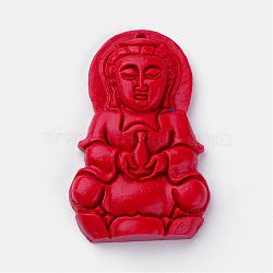 Cinnabar Pendants, Buddha, Red, 37x24x5mm, Hole: 1.5mm(CARL-S004-03)
