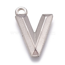 304 Stainless Steel Pendants, Alphabet, Letter.V, 16x11x2mm, Hole: 2mm(STAS-H119-01P-V)