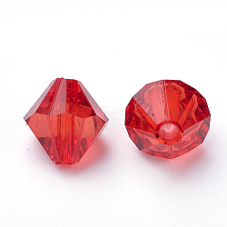 Transparent Acrylic Beads, Bicone, Red, 4x4mm, Hole: 1.2mm, about 17000pcs/500g(TACR-S146-4mm-05)