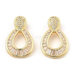 Rack Plating Brass Micro Pave Clear Cubic Zirconia Pendants, Teardrop, Real 16K Gold Plated, 23x14.5x2.5mm, Hole: 3x4mm(KK-M253-07G)