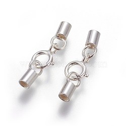 925 Sterling Silver Spring Ring Clasps, with Cord Ends, Silver, 19mm, Inner Size: 1.8mm(STER-G019-C-08S)