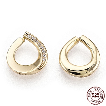 925 Sterling Silver Micro Pave Cubic Zirconia Charms, Teardrop, Nickel Free, Real 18K Gold Plated, 12.5x11.5x3.5mm, Hole: 6x7mm
