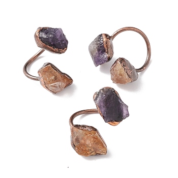 Natural Citrine & Amethyst Irregular Nugget Open Cuff Ring, Red Copper Brass Chunky Ring for Women, Cadmium Free & Lead Free, US Size 12 3/4(22mm)