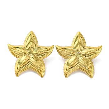 Ion Plating(IP) 304 Stainless Steel Starfish Stud Earrings, Real 18K Gold Plated, 35x34mm