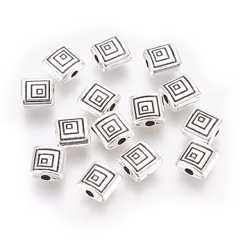 Tibetan Silver Beads, Lead Free & Cadmium Free, Rectangle, Antique Silver, about 6mm long, 6mm wide, 3mm thick, hole: 1.5mm