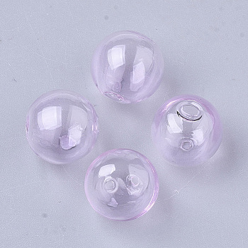 Handmade Blown Glass Beads, Round, Violet, 14x14mm, Hole: 1~2mm