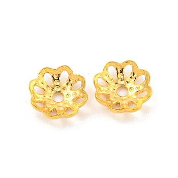 925 Sterling Silver Bead Caps, 8-Petal, Flower, Real 18K Gold Plated, 6x6x2mm, Hole: 1mm