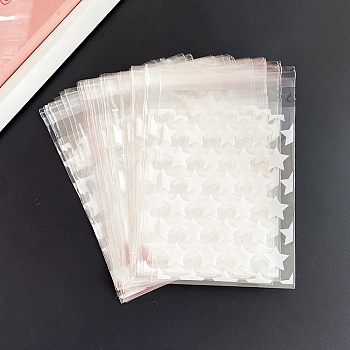 Rectangle PE Plastic Cellophane Bags, Star Pattern, White, 13x8cm