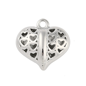 Hollow Brass Pendants for Valentine's Day, Heart with Letter, Real Platinum Plated, Letter I, 25x26x13mm, Hole: 2.5mm