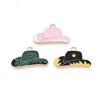 Rack Plating Alloy Enamel Pendants, Hat, Cadmium Free & Nickel Free & Lead Free, Golden, Mixed Color, 15x25x1mm, Hole: 1.8mm