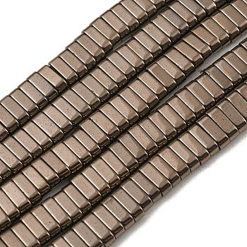 Electroplated Non-magnetic Synthetic Hematite Beads Strands, Rectangle, 2-Hole, Coffee, 6x2x3mm, Hole: 1.2mm, about 198pcs/strand, 16.02 inch(40.7cm)