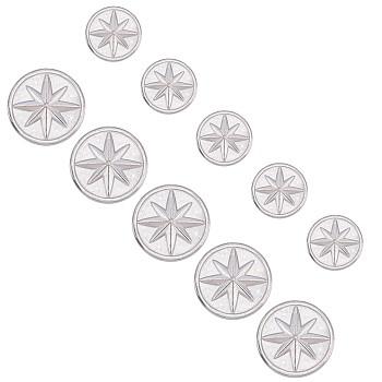 Unicraftale 304 Stainless Steel Cabochons for Enamel, Flat Round with Eight Pointed Star, Stainless Steel Color, 12~18x2~2.5mm, 20pcs/box