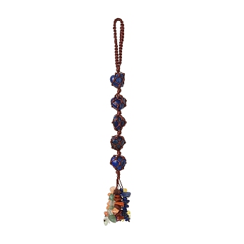 Natural Lapis Lazuli Big Pendants, with Nylon Sewing Thread and Chakra Theme Chip Stone, Heart, 205mm