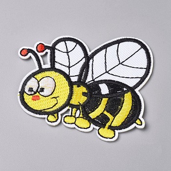 Computerized Embroidery Cloth Iron on/Sew on Patches, Costume Accessories, Appliques, for Backpacks, Clothes, Bee, Yellow, 60.5x74.5x1.5mm