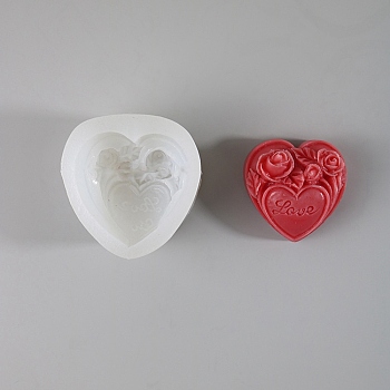 Valentine's Day Heart & Rose DIY Silicone Molds, Fondant Molds, Resin Casting Molds, for Chocolate, Candy, UV Resin & Epoxy Resin Craft Making, White, 56x54x29mm
