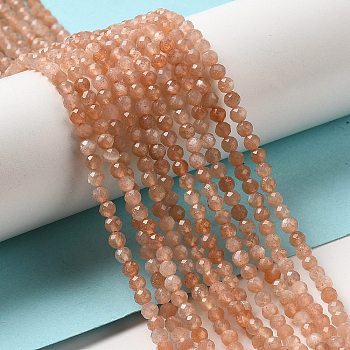 Natural Peach Moonstone Beads Strands, Faceted, Round, Grade A, 3.5mm, Hole: 0.6mm, about 115pcs/strand, 15''(38.1cm)
