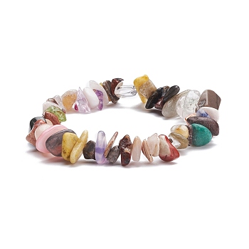 Natural & Synthetic Mixed Chips Beads Stretch Bracelet for Women, Inner Diameter: 1-7/8~2 inch(4.8~5cm)