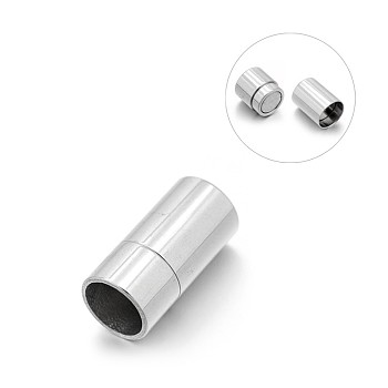 Smooth 304 Stainless Steel Column Magnetic Clasps with Glue-in Ends, Stainless Steel Color, 20x10mm, Hole: 8mm
