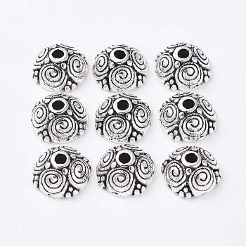Alloy Bead Caps, Lead Free and Cadmium Free, Antique Silver Color, 8x8x4.5mm, Hole: 2mm, Inner Diameter: 6mm
