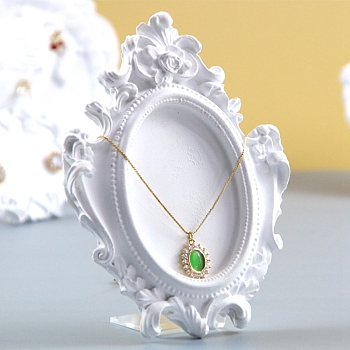 Resin Necklace Jewelry Display Stand, with Plastic Holder, White, 13.15x10x1.45cm