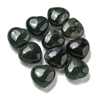 Natural Moss Agate Beads, Half Drilled, Heart, 15.5x15.5x8mm, Hole: 1mm