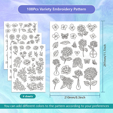 4 Sheets 11.6x8.2 Inch Stick and Stitch Embroidery Patterns(DIY-WH0455-052)-2