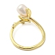 Flower Natural Pearl Cuff Ring with Rhinestone(RJEW-H220-14G)-3