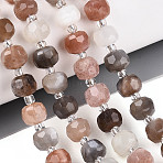 Natural Multi-Moonstone Beads Strands, with Seed Beads, Faceted, Rondelle, 7~8.5x5~7mm, Hole: 1mm, about 44~56pcs/strand, 14.96~15.55 inch(38~39.5cm)(G-T144-A01-09)