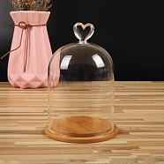 Clear Glass Dome Cover, Decorative Display Case, Cloche Bell Jar Terrarium with Bamboo Base, Heart Pattern, 90x140mm(BOTT-PW0003-001B-B05)