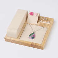 Wood Jewelry Displays, with Faux Suede, 4 Compartments, Square, PeachPuff, 15x15x5cm(ODIS-E013-04A)