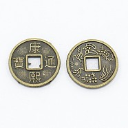 Feng Shui Chinoiserie Jewelry Findings Alloy Copper Cash Beads, Flat Round Chinese Ancient Coins with Character KangXi, Cadmium Free & Nickel Free & Lead Free, Antique Bronze, 10x1mm, Hole: 2x2mm(X-PALLOY-M018-01AB-NR)