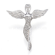 316 Surgical Stainless Steel Pendants, with Rhinestones, Angel, Crystal, 49.5x45x13mm, Hole: 11x4.5mm(STAS-H331-11P)