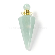 Natural Green Aventurine Faceted Cone Openable Perfume Bottle Big Pendants, with 304 Stainless Steel Findings, Golden, 49.5~51.5x18.5x18.5mm, Hole: 1.8mm(G-L524-18G-13)