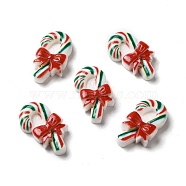 Christmas Opaque Resin Cabochons, Candy Cane with Bowknot, Red, 23x12.5x5.5mm(RESI-K019-30)