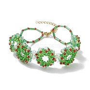 Handmade Glass Seed Christmas Wreath Beaded Bracelets for Women, Light Green, 7-1/8 inch(18cm)(BJEW-MZ00060)