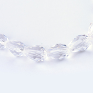 Transparent Glass Bead Strands, Faceted Teardrop, Clear, 8x6mm, Hole: 1mm, about 65pcs/strand, 17.99 inch(45.7cm)(GLAA-R024-6x8mm-06)