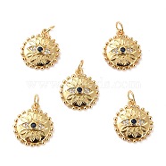 Brass Micro Pave Cubic Zirconia Pendants, Long-Lasting Plated, Cadmium Free & Lead Free, Flat Round with Eye, Real 18K Gold Plated, 16.5x14x3.5mm, Hole: 3.4mm(ZIRC-P092-019G-RS)