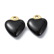 Ion Plating(IP) Real 18K Gold Plated 304 Stainless Steel Pendants, with Enamel, Heart Charms, Black, 12x10.5x5mm, Hole: 1.2mm(STAS-L024-019G-02)