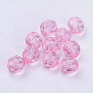 Transparent Acrylic Beads, Faceted, Round, Pink, 14x13mm, Hole: 1.8mm, about 330pcs/500g(TACR-Q257-14mm-V03)