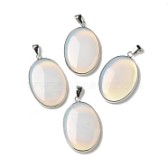 Opalite Pendants, Oval Charms with Platinum Plated Metal Findings, 39.5x26x6mm, Hole: 7.6x4mm(G-M415-01P-06)
