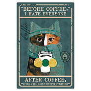 Iron Sign Posters, for Home Wall Decoration, Rectangle with Word Before Coffee I Hate Everyone, Cat Pattern, 300x200x0.5mm(AJEW-WH0157-543)