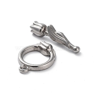 304 Stainless Steel Toggle Clasps, Flower, Stainless Steel Color, 17.5x13x4mm, Hole: 1.6mm, Bar: 6x22x6mm(STAS-A092-05P)