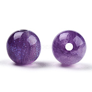 Round Imitation Cat Eye Resin Beads, with Glitter Powder, Purple, 8mm, Hole: 1.6~1.8mm(RESI-TAC0017-08G)