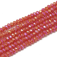 Electroplate Opaque Solid Color Glass Beads Strands, Faceted, Rondelle, Red, 2.5x1.5mm, Hole: 0.8mm, about 160~165pcs/strand, 13.78 inch~14.17 inch(35~36cm)(EGLA-Q112-B09)