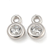 925 Sterling Silver Pave Clear Cubic Zirconia Flat Round Charms, Real Platinum Plated, 6x4x2mm, Hole: 1mm(STER-B005-01P)