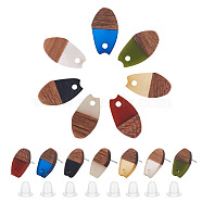 14 Pairs 7 Colors Resin & Walnut Wood Stud Earring Findings, with 304 Stainless Steel Pins and 30Pcs Plastic Ear Nuts, Oval, Mixed Color, 16x9mm, Hole: 1.8mm, Pin: 0.7mm, 2 pairs/color(MAK-CD0001-03)