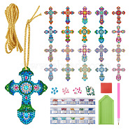 DIY Diamond Painting Cross Pendant Decoration Kits, including Resin Rhinestones, Diamond Sticky Pen, Tray Plate and Glue Clay, Zip Lock Bags, Mixed Color, Cross: 96x71x0.5mm, 10pcs.(DIAM-KS0001-01)