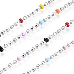 304 Stainless Steel Ball Chains, with Enamel and Spool, Colorful, Stainless Steel Color,Beads: 2.5mm and 3mm, about 32.8 Feet(10m)/roll(CHS-K009-03P)