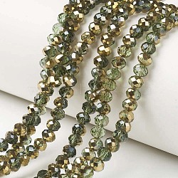 Electroplate Transparent Glass Beads Strands, Half Golden Plated, Faceted, Rondelle, Dark Sea Green, 3x2mm, Hole: 0.8mm, about 150~155pcs/strand, 15~16 inch(38~40cm)(EGLA-A034-T2mm-O09)